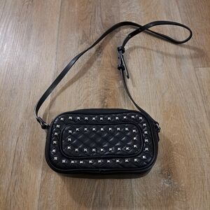 ZARA Black Lightly Quilted Purse Silver Studs